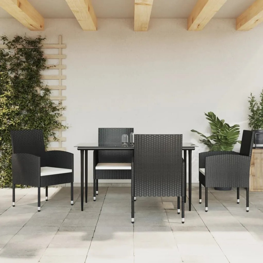 vidaXL 5 pcs conjunto de jantar para jardim vime PE e aço preto
