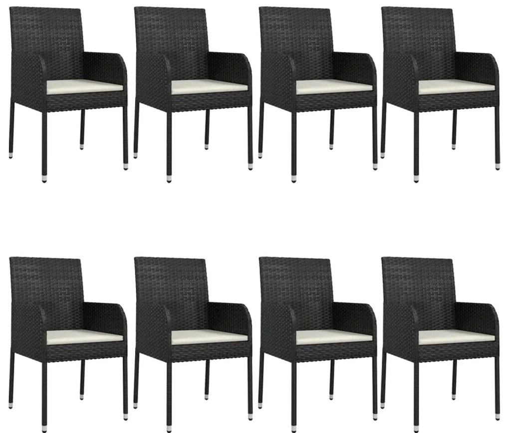 9 pcs conjunto de jantar p/ jardim c/ almofadões vime PE preto