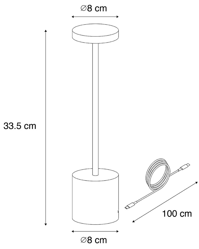 Set of 2 Outdoor Table Lamps Black Incl. LED and Dimmer Rechargeable - Dupont