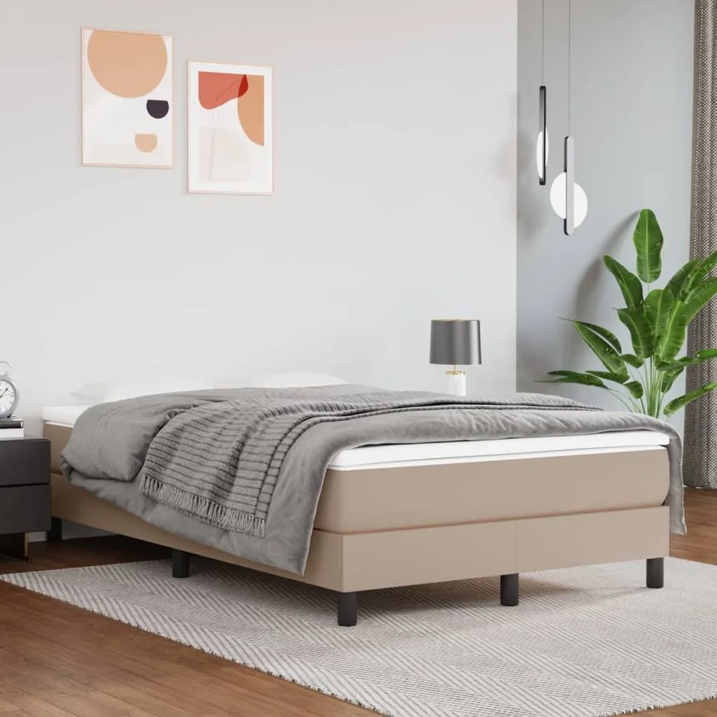 vidaXL Estrutura de cama com molas 120x200 cm couro artificial cappuccino