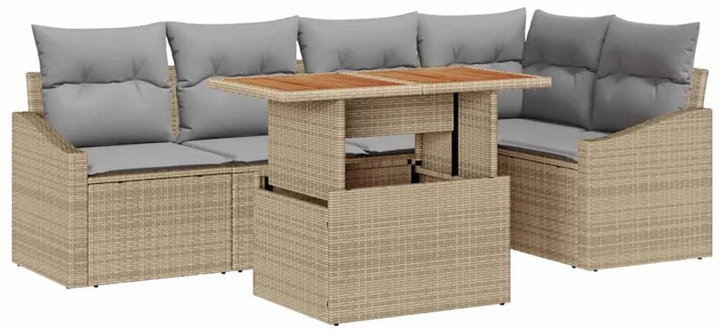 Conjunto de Jantar de Jardim com 6 Peças e Almofadas Beiges em Rattan