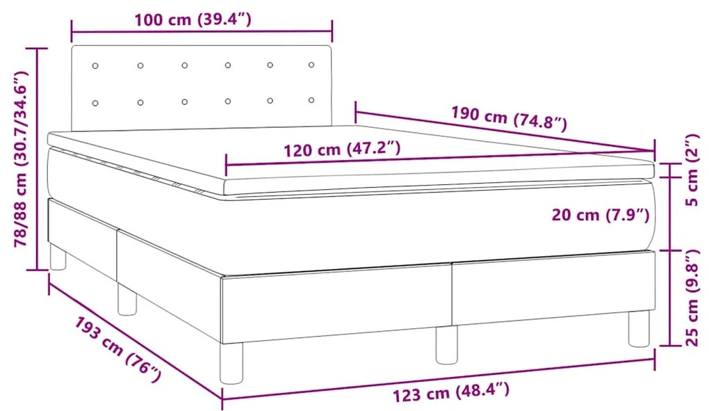 Cama box spring c/ colchão e LED 120x190 cm couro artif. preto