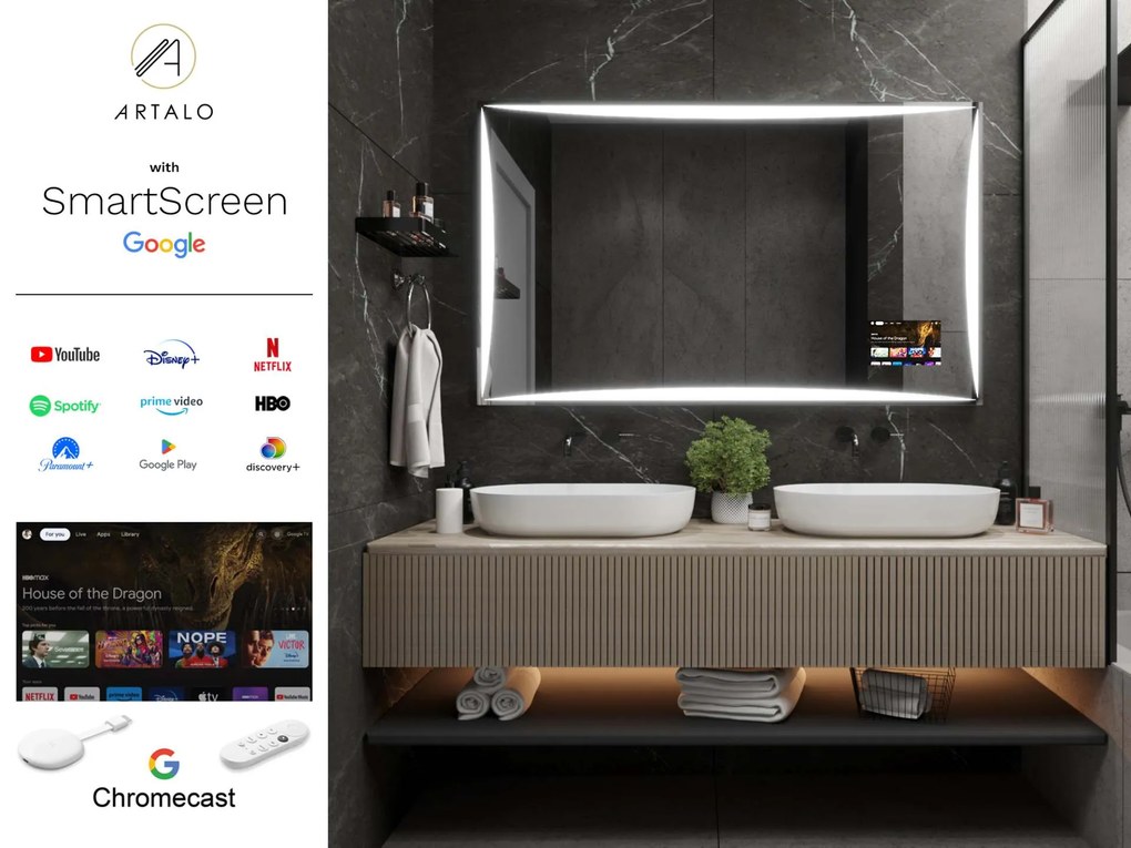 Espelho LED SMART com iluminação M5 premium + SmartScreen with Google Chromecast