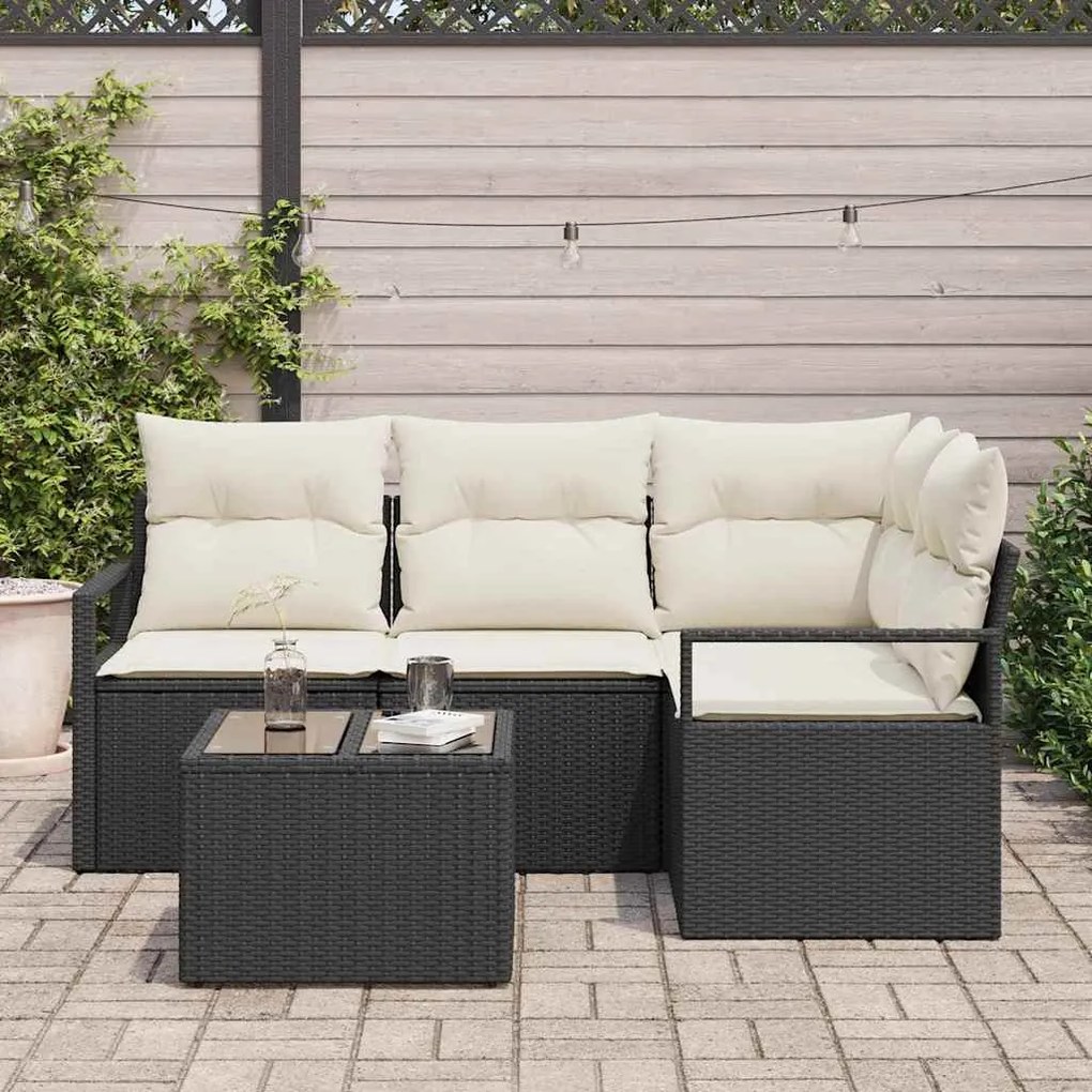 Conjunto de Sofá de Jardim com 4 Peças e Almofadas de Rattan de Poliet