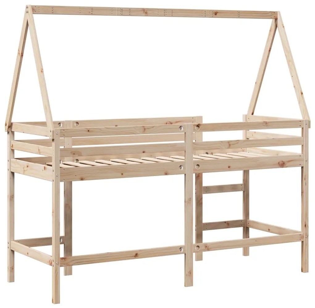 Cama alta c/ escada e telhado 90x190 cm pinho maciço