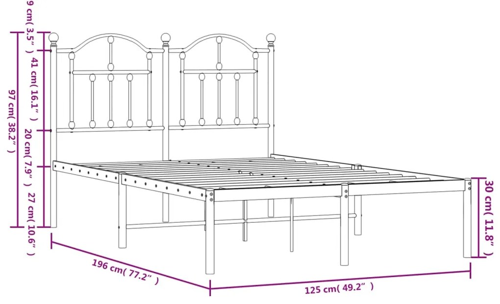 Estrutura de cama com cabeceira 120x190 cm metal branco