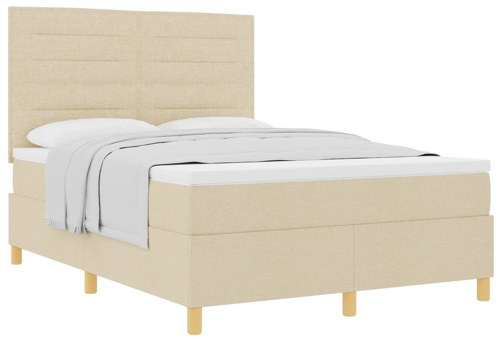 Cama Box Spring com Colchão Creme 140x200 cm Tecido