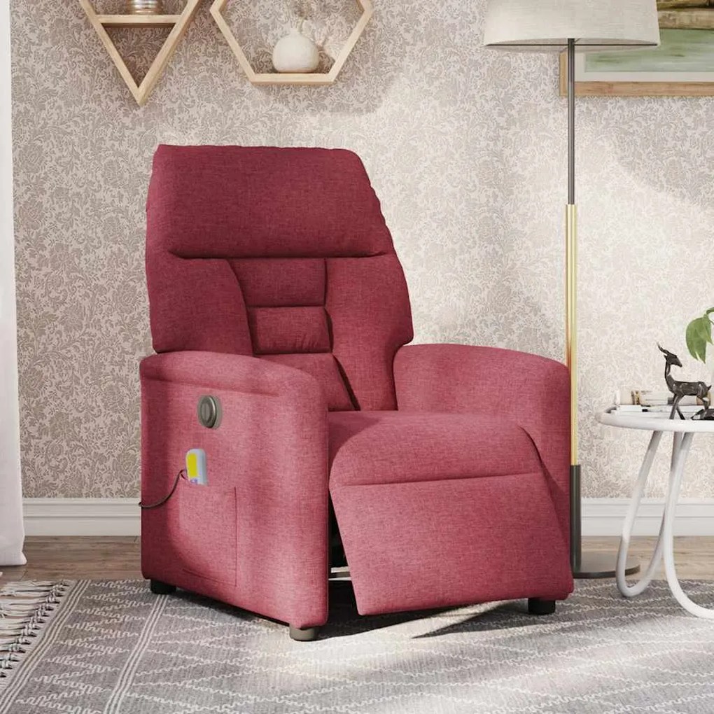 Poltrona reclinável de massagens elétrica tecido vermelho tinto