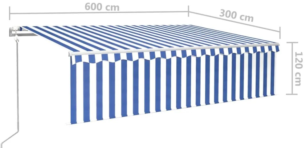 Toldo retrátil automático com estore 6x3 m azul e branco