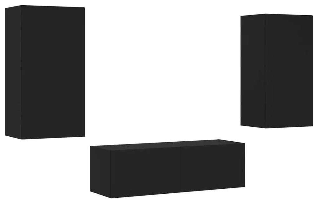 3 pcs móveis de parede para TV com luzes LED preto