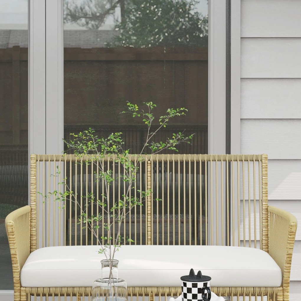 Conjunto de Móveis de Jardim em Vime PE – 4 Peças – Aço e Vidro – Bege