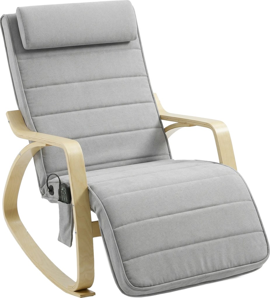 HOMCOM Poltrona de balanço com massagem, aquecimento, apoio de cabeça &amp; apoio para os pés, revestimento em veludo, poltrona relax, Cinza claro | Aosom Portugal