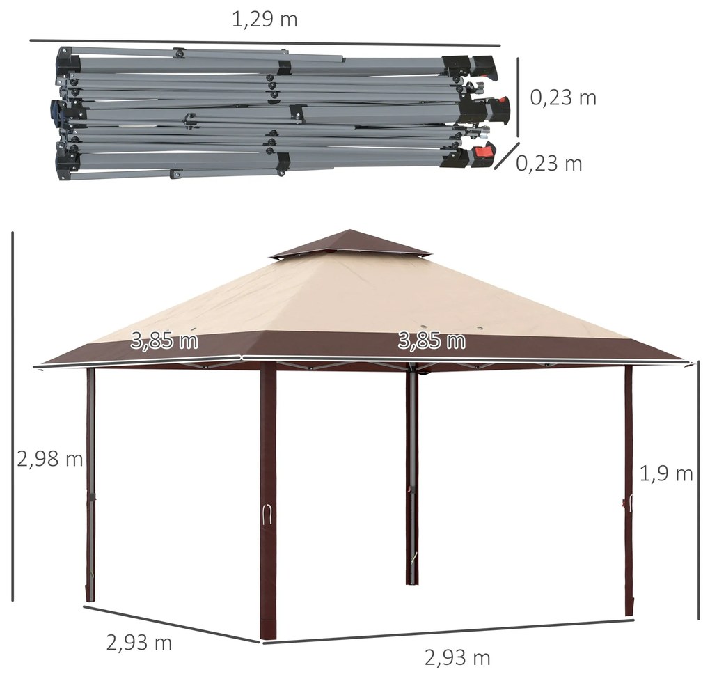 Outsunny Tenda Dobrável 3,85x3,85 m Tenda de Jardim com Telhado Duplo