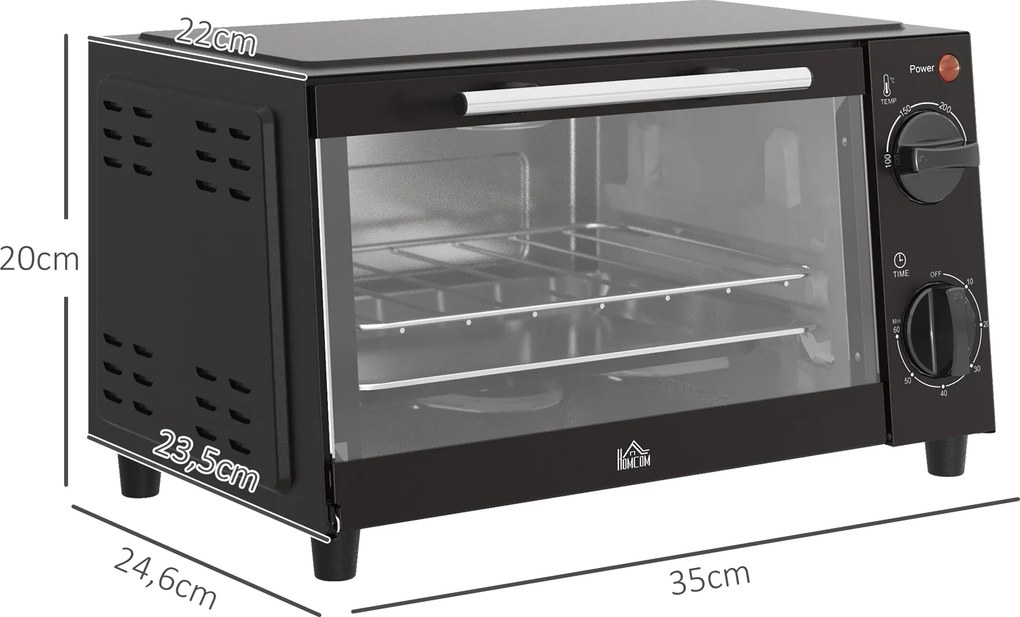 Mini Forno Elétrico 9L com Temperatura Ajustável até 230°C Temporizador 60 min e Bandeja para Assar 35x24,6x20 cm Preto