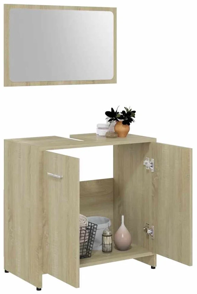 Conjunto móveis casa de banho derivados madeira carvalho sonoma