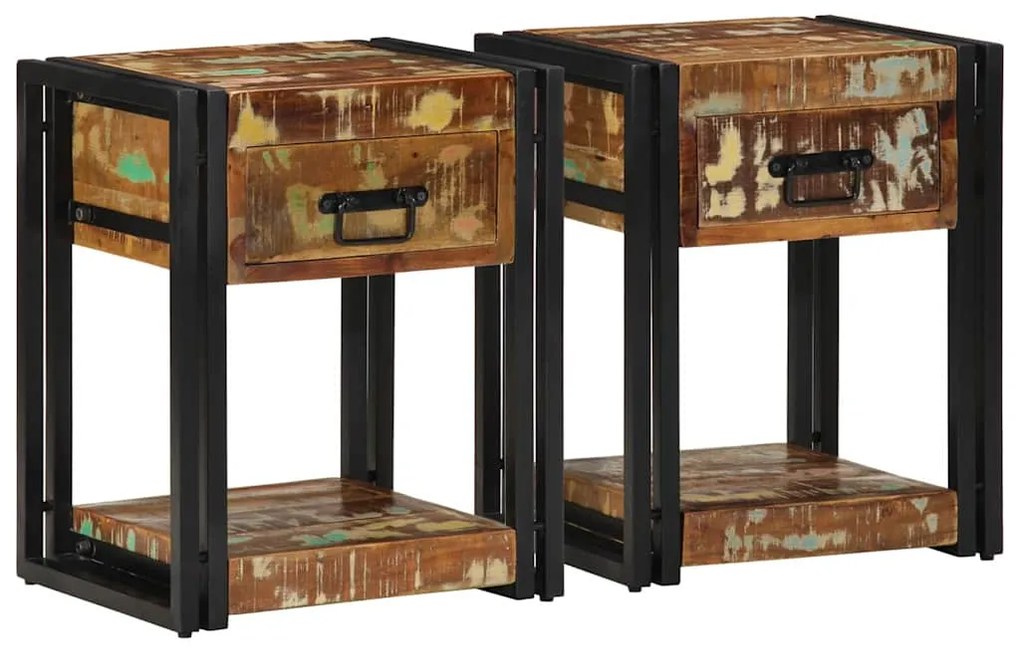 Criados-mudos 2 pcs 40x35x50 cm Madeira Sólida Recuperada