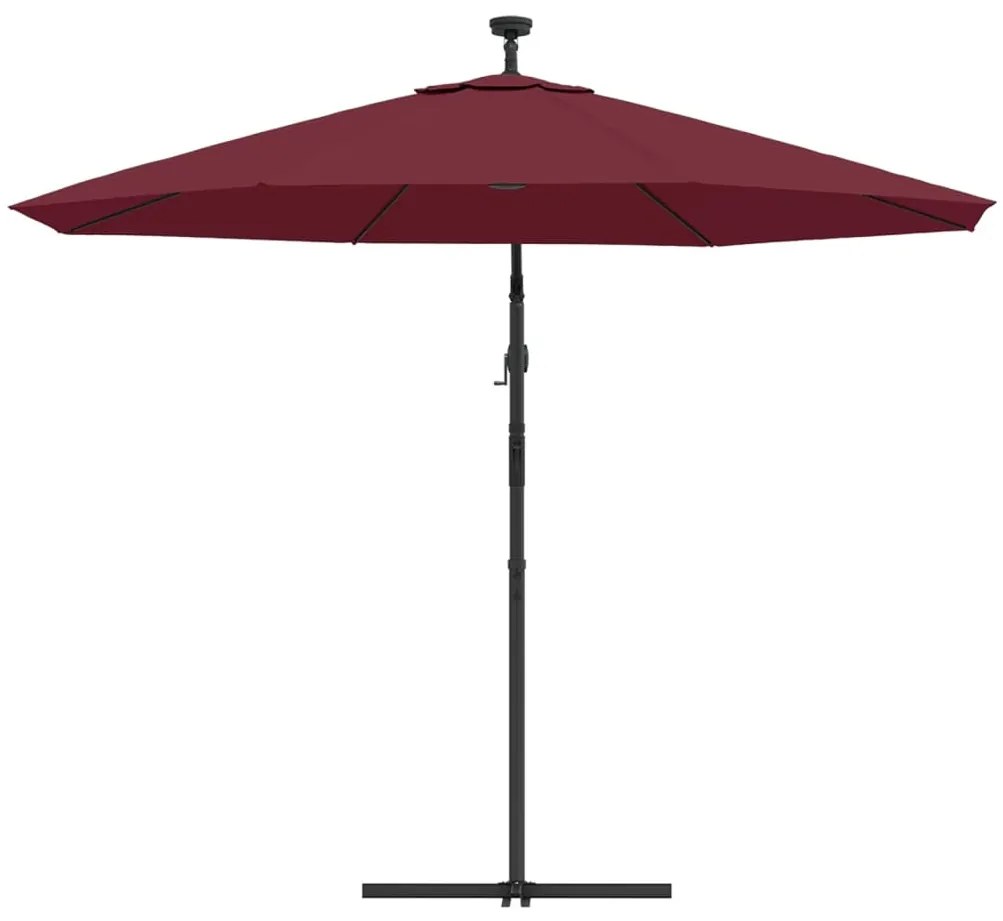 Guarda-sol de jardim cantilever c/ LED/poste aço vermelho tinto