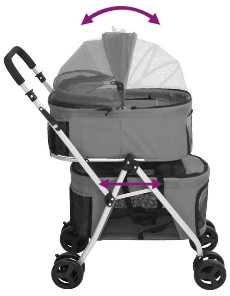 Carrinho dobrável cães 2 níveis 83x48x97 cm tecido oxford cinza