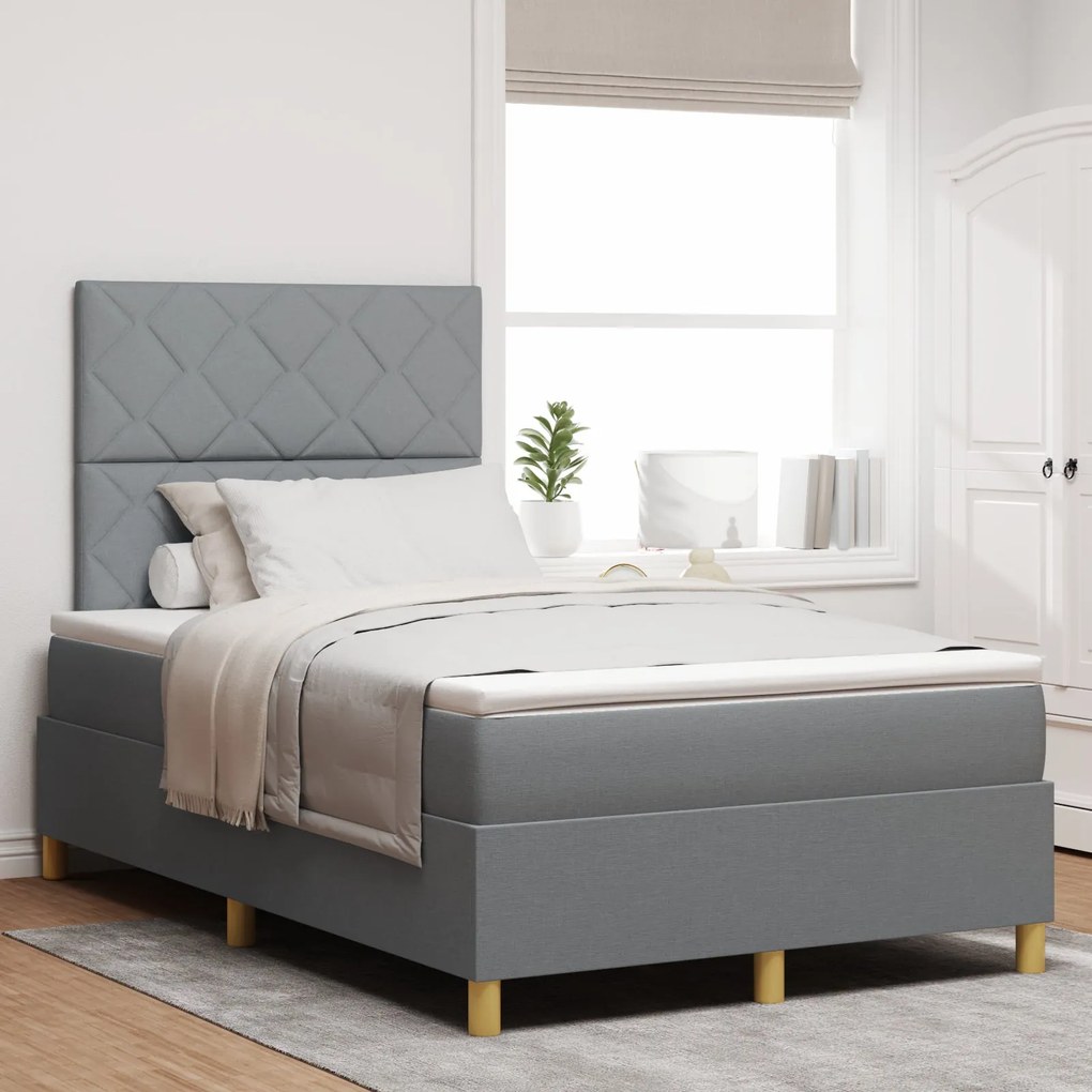 Cama Box Spring com Colchão Cinza Claro 120x200 cm Tecido