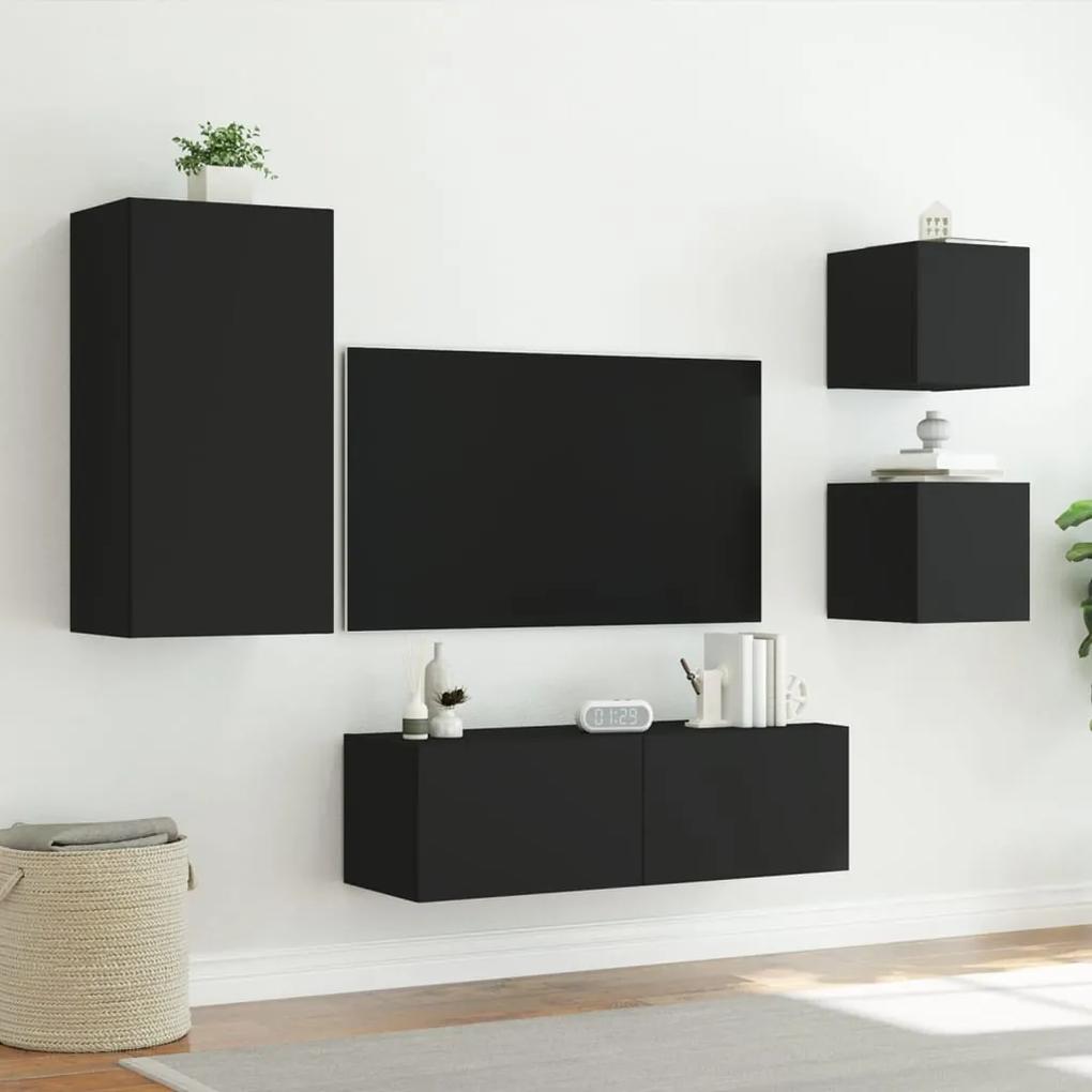 4 pcs móveis de parede para TV com luzes LED preto