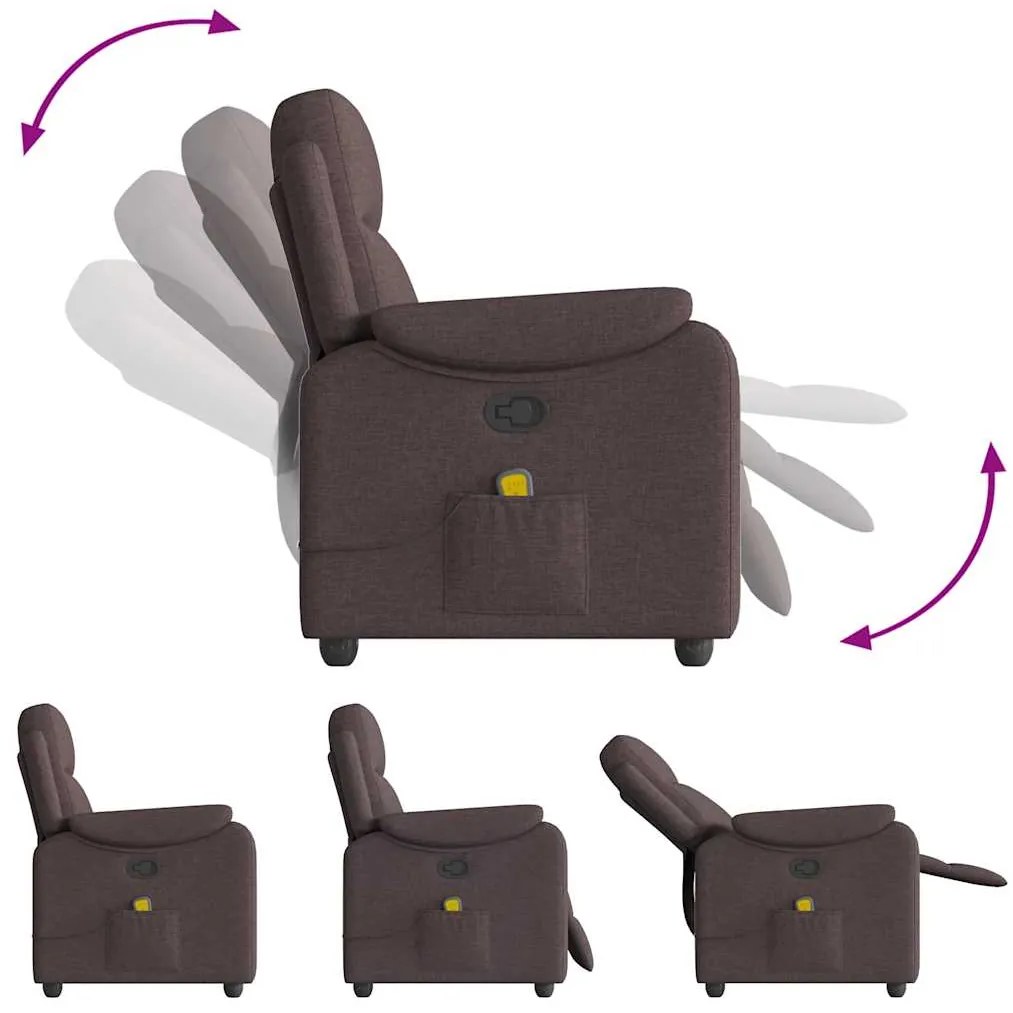 Poltrona de massagens reclinável tecido castanho-escuro