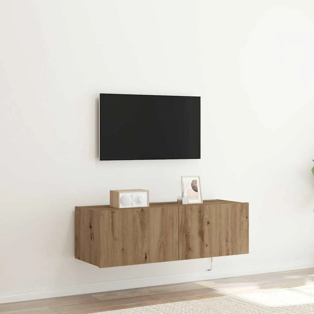 Armário de TV vidaXL com luzes LED Carvalho Artesanal 100x35x31 cm