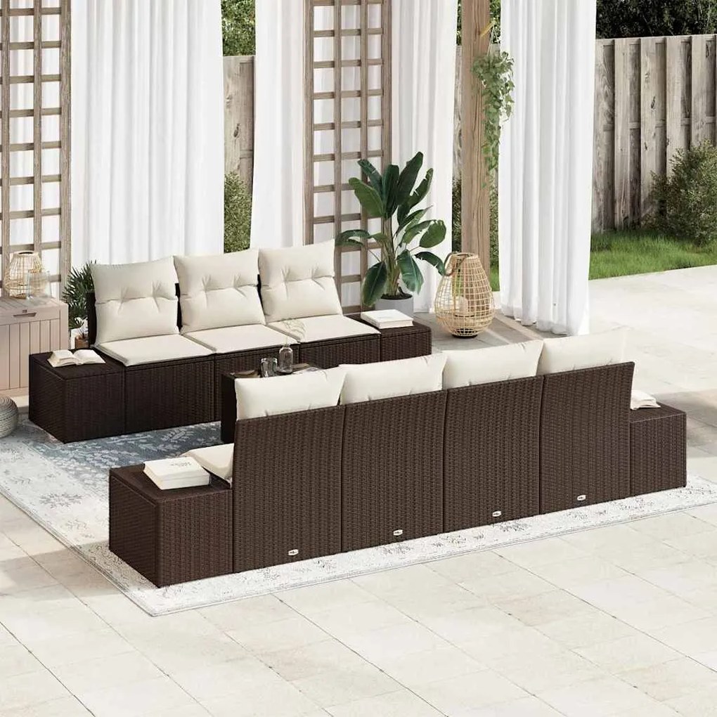 vidaXL Conjunto de Sofá de Jardim 8 pcs Marrom e Creme vime PE