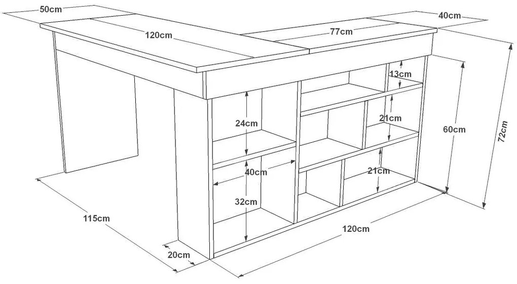 Secretária CT5 – Pinho Atlântico Branco – 129x72x120 cm