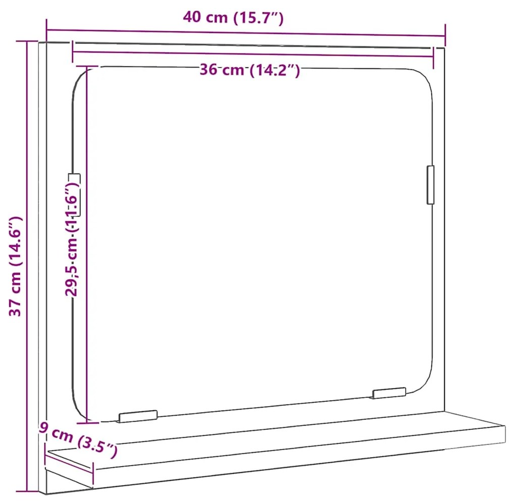 Espelho de Casa de Banho 40x10,5x37 cm derivados de madeira carvalho p