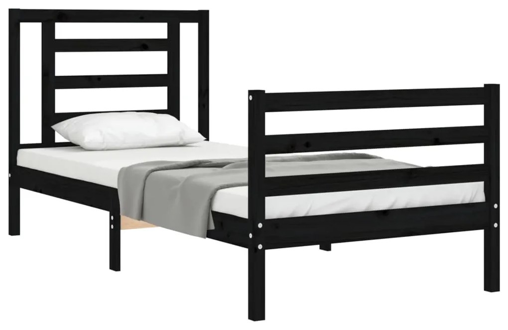 Estrutura de cama com cabeceira 90x200 cm madeira maciça preto