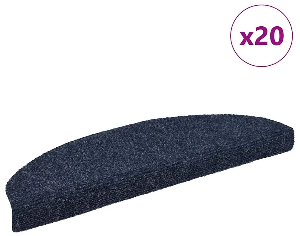 vidaXL Tapetes de escada autoadesivos 20 peças 65x21x4 cm azul semicircular grande