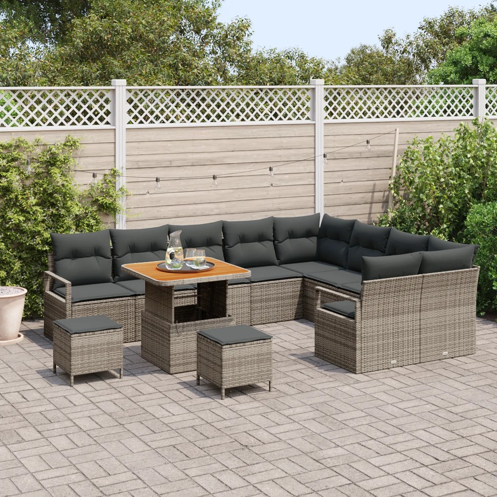 Conjunto de Sofá de Jardim com 12 Peças e Almofadas Cinza Rattan Acáci