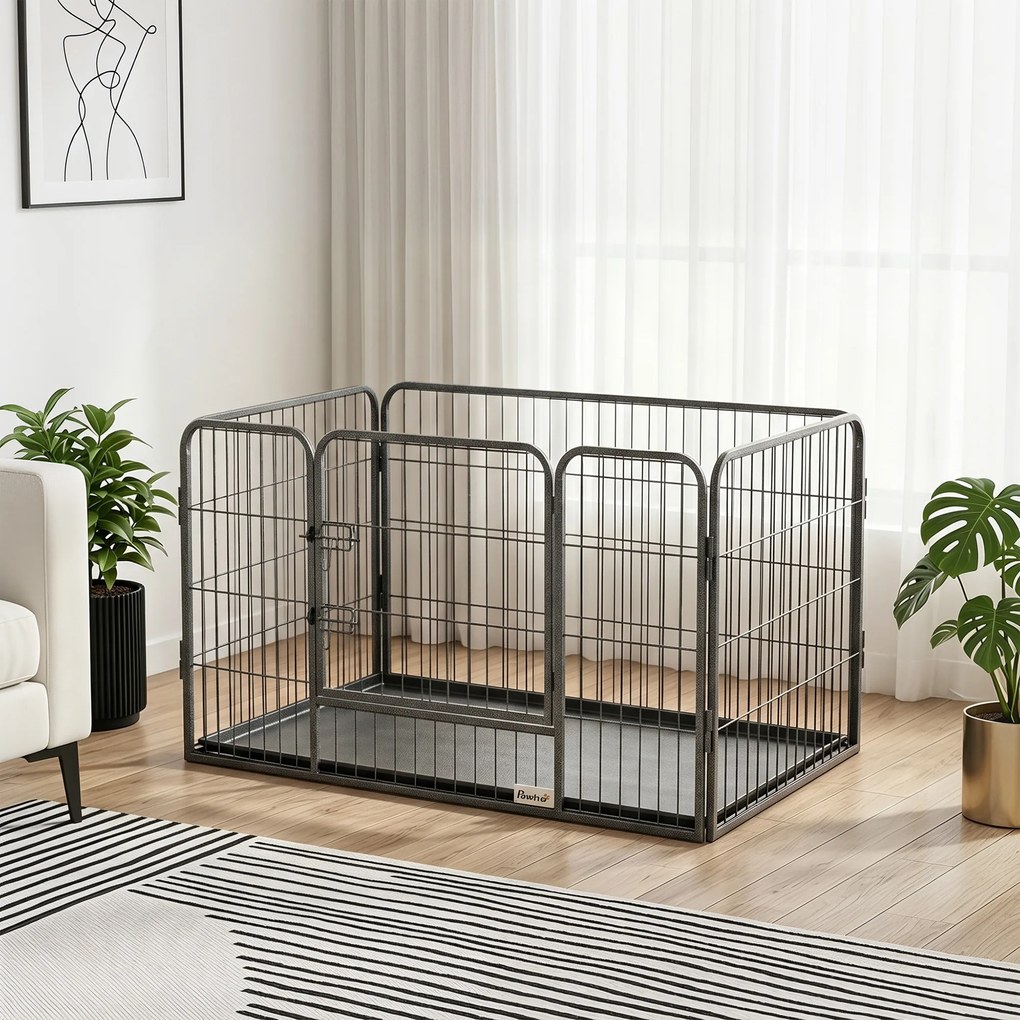 Parque para cães 109 x 74 x 71 com 4 painéis de rede metálica e porta com fechadura, Preto