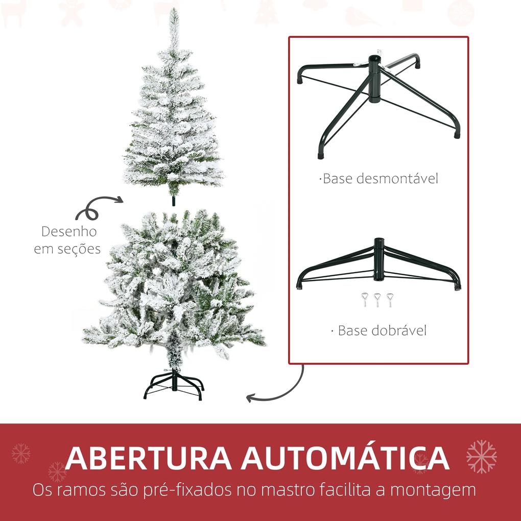 Árvore de Natal Artificial 150 cm com Neve Ignífugo com 358 Ramos Folhas de PVC Abertura Automática Base Dobrável Verde