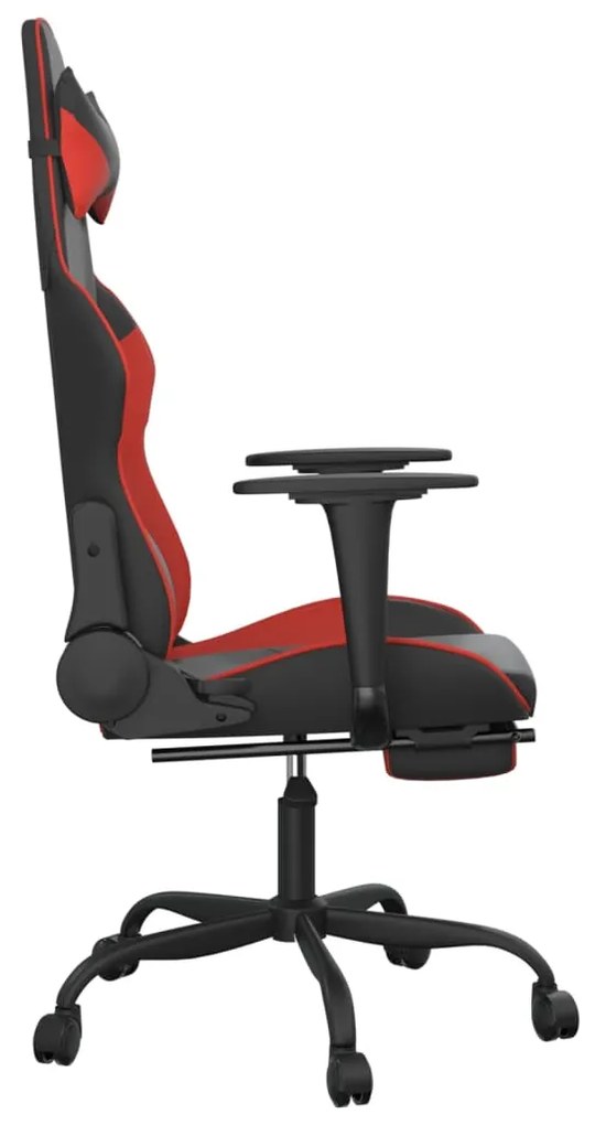 Cadeira gaming c/ apoio pés couro artificial preto e vermelho