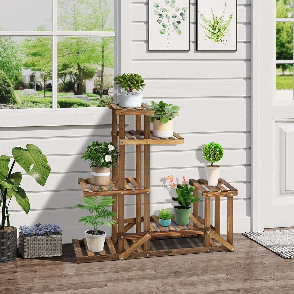 Suporte de Madeira para Flores Estante Decorativa para Vasos de Plantas com 6 Prateleiras Interior e Exterior para Jardim Balção Terraço 98x28x96,5cm