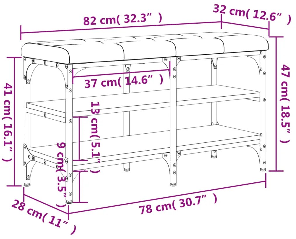 Banco sapateira 82x32x47 cm derivados madeira cinzento sonoma