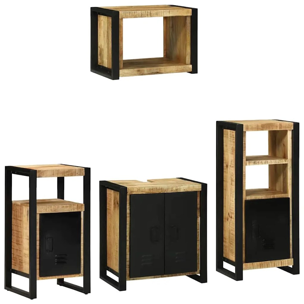 Conjunto de Móveis para Banheiro 4 pcs Madeira de manga maciça