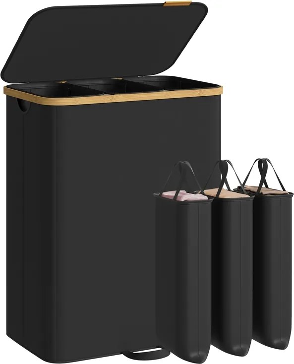 Cesto da roupa suja com tampa e saco removível 60 x 38,5 x 75 cm, 170 L, preto