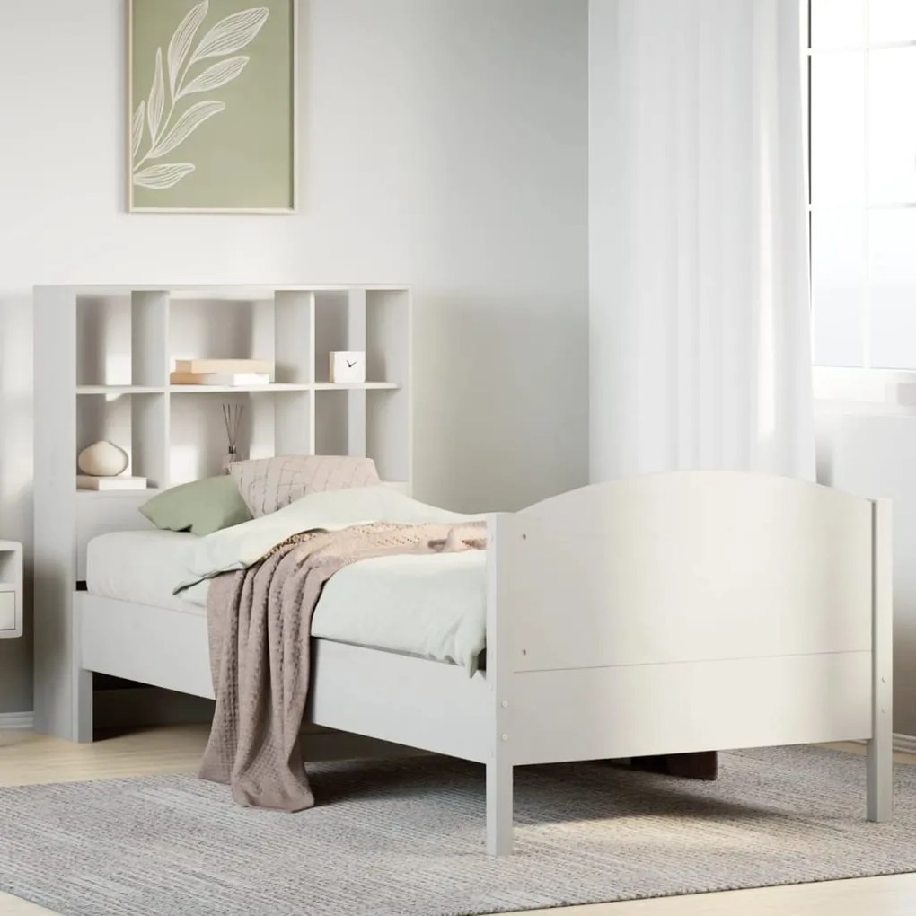 Cama com estante sem colchão 75x190 cm pinho maciço branco