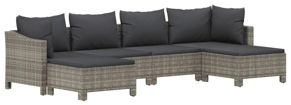 6 pcs conjunto lounge de jardim c/ almofadões vime PE cinzento