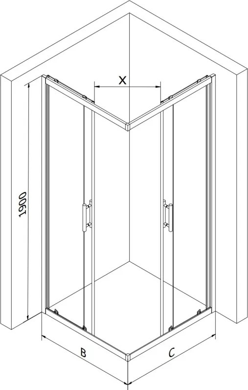 Mexen Rio cabine de duche quadrada 80 x 80 cm, transparente, cromada + base, branco - 860-080-080-01-00-4510