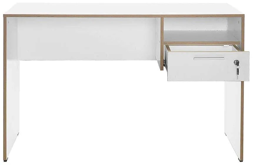 Secretária "Simple" com Gaveta - 120 x 75 x 60 cm - Branco e Carvalho