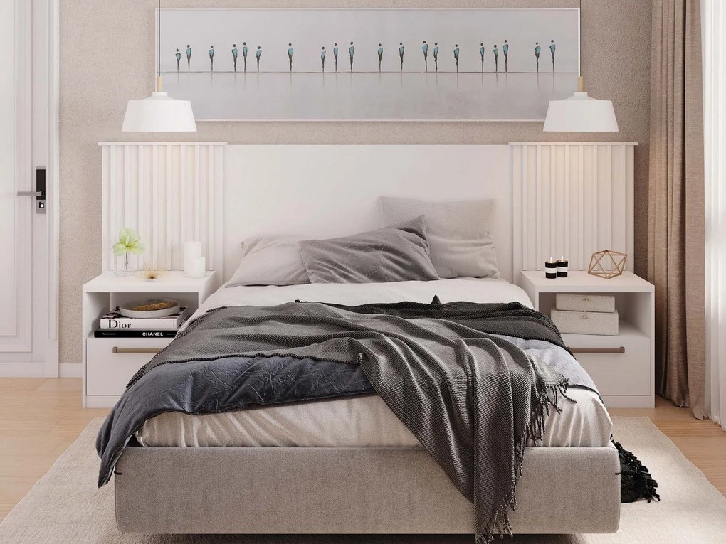 Cabeceira de Cama LUCHIA – Extensível + 2 Mesas de Cabeceira – MDP Bra