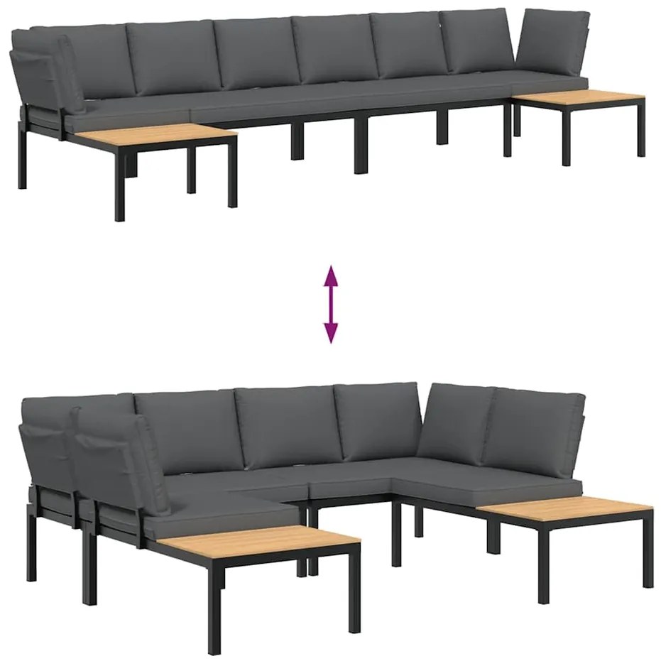 4 pcs conjunto de sofás p/ jardim c/ almofadões alumínio preto