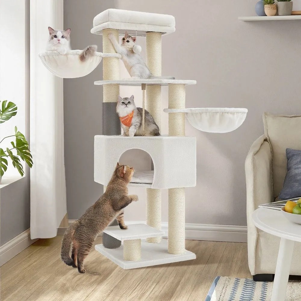 Arranhador para gatos com plataformas 50 x 50 x 160 cm branco creme-bege