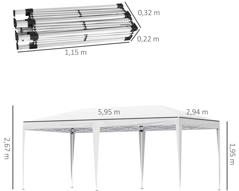 Outsunny Tenda Dobrável 6x3 Tenda de Jardim Portátil com Bolsa de Transporte Tecido Oxford Estrutura de Aço para Exterior Festas Acampamento Branco