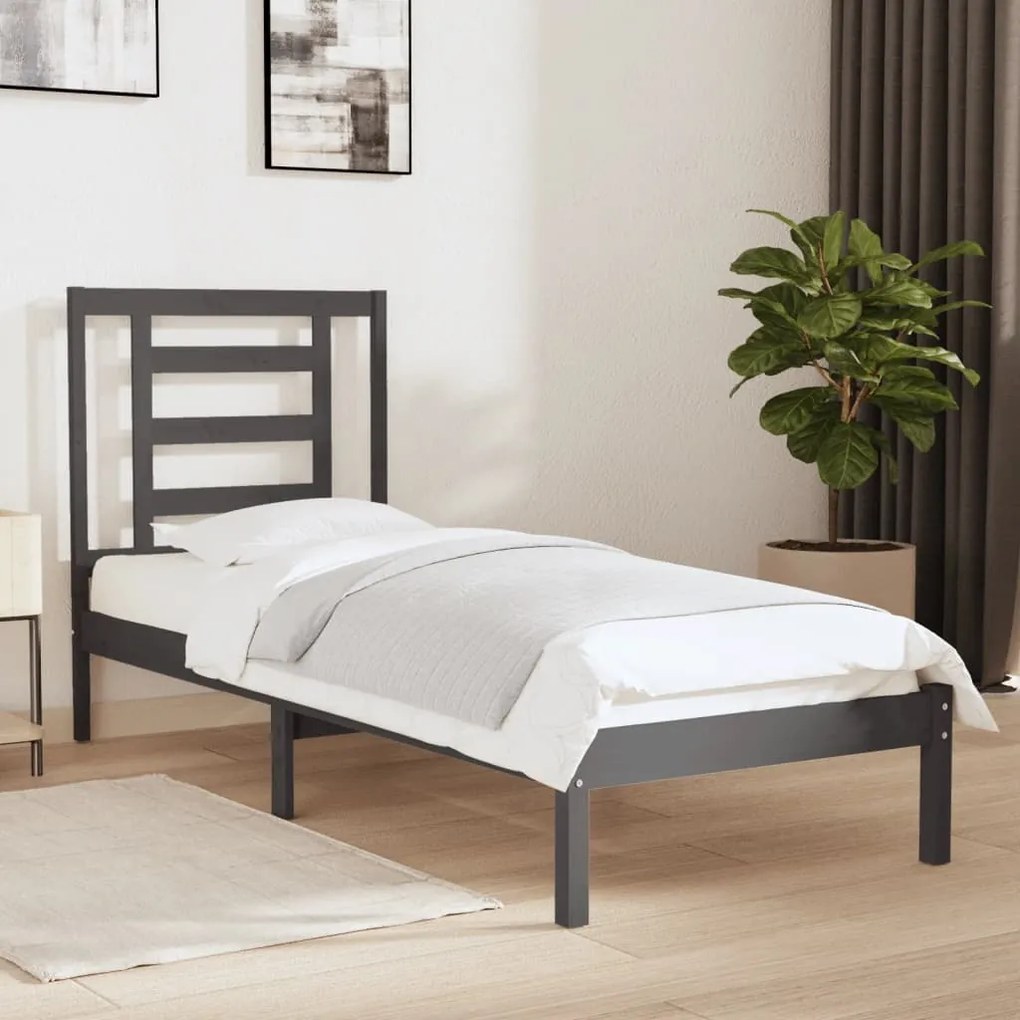 vidaXL Estrutura cama pequena solteiro 75x190 cm madeira maciça cinza