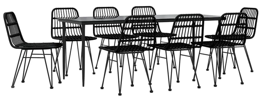9 pcs conjunto de jantar para jardim vime PE preto