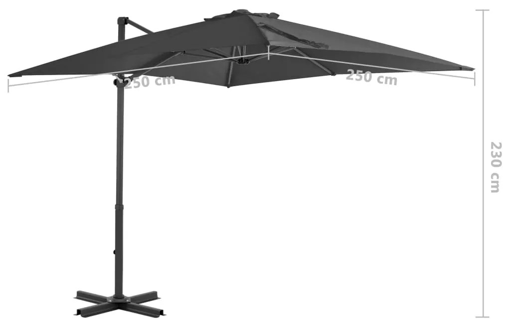 Guarda-sol cantilever com poste alumínio 250x250 cm antracite